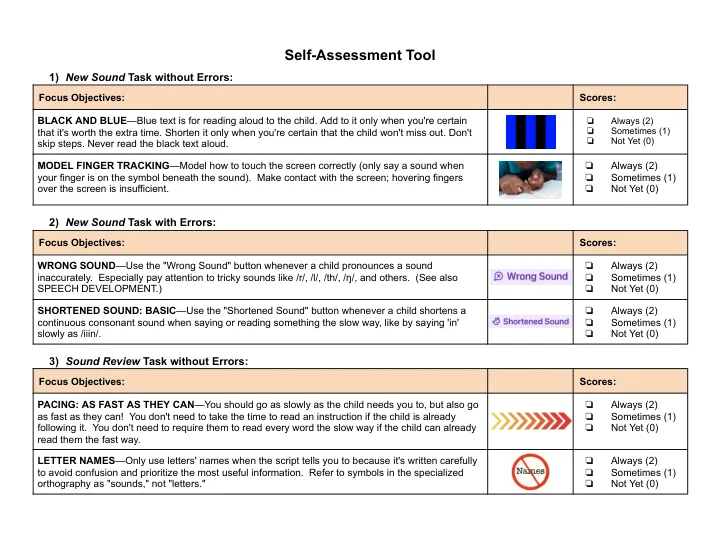 Preview of the Self-Assessment Tool with Instructor Objectives